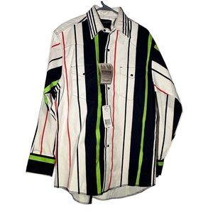 NWT Vintage Wrangler Brushpopper Shirt Pearl Snap Western Striped 16.5/34 Large